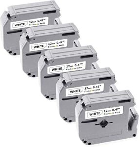 5-pack p touch m-k231 tape compatible for brother m tape 12mm 0.47 inch mk-231 m231 m-231 m-k231s,for brother ptouch pt-m95,pt-85,pt-75,pt-65,pt-90,pt-80 label maker, black on white, 1/2 inch x 26.2ft