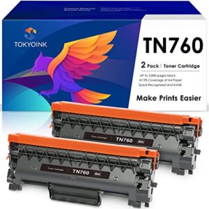 tokyoink tn760 compatible toner cartridge replacement for brother tn760 tn-760 tn730 tn-730 for mfc-l2710dw mfc-l2750dw hl-l2370dw hl-l2395dw dcp-l2550dw hl-l2350dw printer toner cartridges(2 pack)