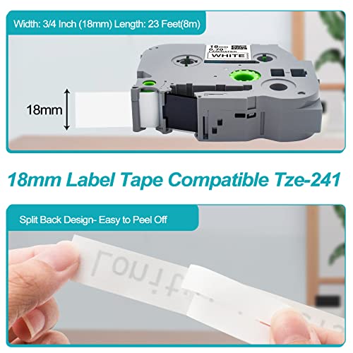 BOYEEZON TZe-241 3/4 Inch Label Tape Replacement for Brother P Touch TZ Tape 18mm 0.7 Laminated White TZe241 Label Maker Tape for Brother PTD600 PTD400AD PT-P710BT, 26.2 Feet(8m), 4-Pack