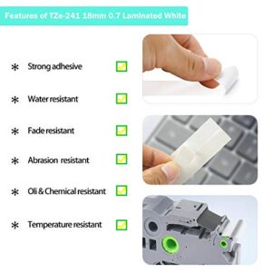 BOYEEZON TZe-241 3/4 Inch Label Tape Replacement for Brother P Touch TZ Tape 18mm 0.7 Laminated White TZe241 Label Maker Tape for Brother PTD600 PTD400AD PT-P710BT, 26.2 Feet(8m), 4-Pack