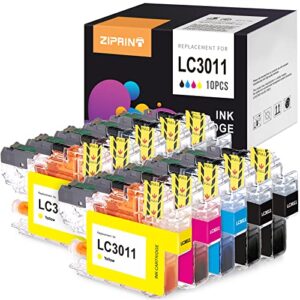 ziprint lc3011 compatible ink cartridge replacement for brother lc3011 lc-3011 lc3013 ink cartridge bk/c/m/y use with brother mfc-j497dw mfc-j895dw mfc-j491dw (black, cyan, magenta, yellow, 10-pack)