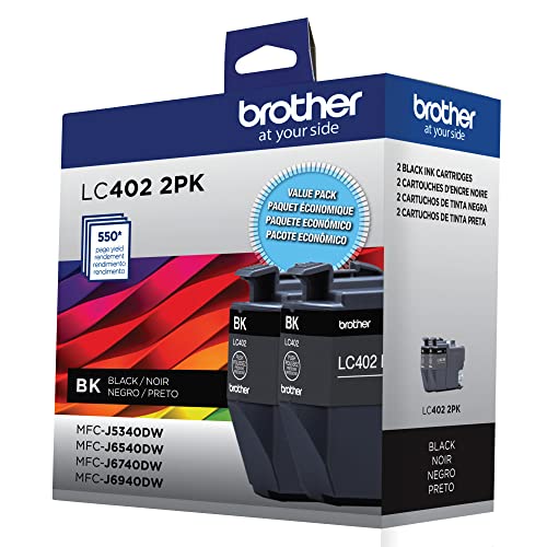 Brother Genuine LC402 2PK 2-Pack of Standard Yield Black Ink Cartridges