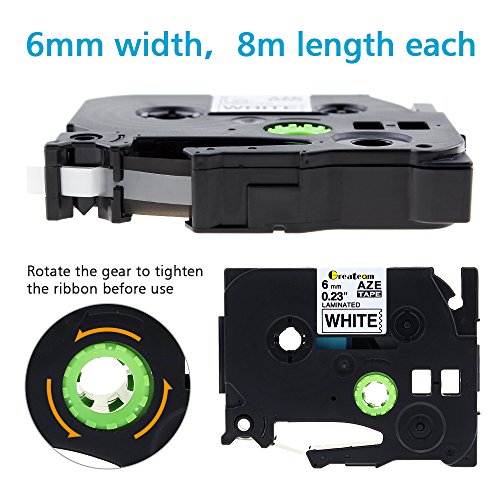 Greateam Compatible with Brother Label Tape 6mm Replacement for TZe TZ Tape 6mm P-Touch 1/4" Label Maker Tape TZe-111/211/411/511/611/711 for Brother PT-D210 PT-H110 PTD400 PT1280 PTP300BT P700, 6-PK