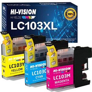 hi-vision® 3 color packs compatible lc-103xl ink cartridges lc103xl replacement for brother dcp-j152w dcp-j552dw mfc-j245 j285dw j450dw j470dw j475dw j650dw j870dw j875dw, (cyan, magenta, yellow)