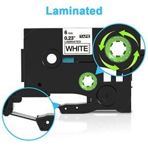 MarkDomain Compatible Label Tape Replacement for Brother TZe211 TZe-211 Laminated P Touch Label Maker Tape 6mm for Brother PT-D210 H110 D600 PTD400AD 1230PC, 1/4" x 26.2' Black on White, 4-Pack