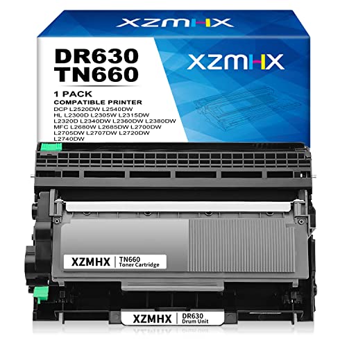 XZMHX Compatible Drum Unit and Toner Cartridge Replacement for Brother TN660 TN 660 TN630 TN 630 DR630 DR 630 High Yield for HL-L2300D HL-L2380DW DCP-L2540DW MFC-L2740DW Printer (DR630+TN660)