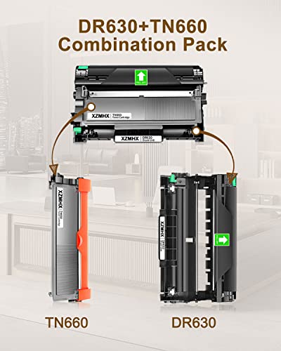 XZMHX Compatible Drum Unit and Toner Cartridge Replacement for Brother TN660 TN 660 TN630 TN 630 DR630 DR 630 High Yield for HL-L2300D HL-L2380DW DCP-L2540DW MFC-L2740DW Printer (DR630+TN660)