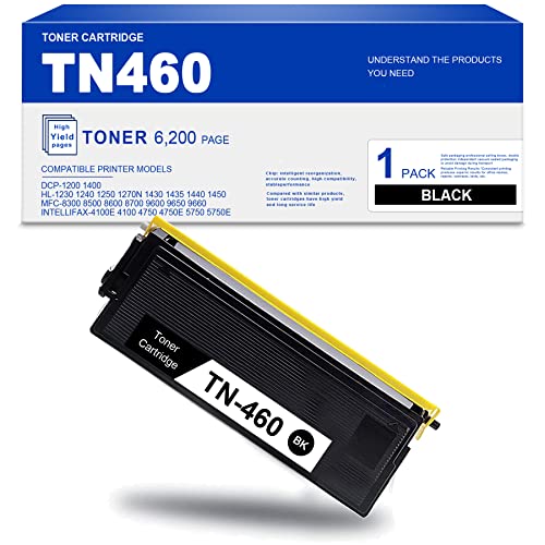 1 Pack High Yield Compatible TN460 TN-460 Black Toner Cartridge Replacement for Brother 4100 4750 4750e 5750e 8300 8700 9660 9700 9750 9870 9880 1230 1240 1270N Toner Printer, Sold by LITQUA