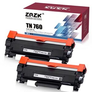 zrzk tn760 compatible toner cartridge replacement for brother tn-760 tn730 to use with hl-l2350dw, hl-l2390dw, hl-l2395dw, mfc-l2710dw, hl-l2370dw xl, mfc-l2750dw xl printer (black, 2 pack)