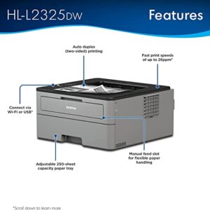 Brother HL-23 25DW Series Compact Monochrome Wireless Laser Printer - Mobile Printing - Auto Duplex Printing - USB Connectivity - Print Up to 26 Pages/min - 1-line LCD Display + HDMI Cable