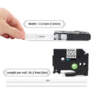 Tz Tape 12mm 0.47 Laminated Clear TZe-131 Compatible Brother P Touch Label Tape Clear TZ131 for Brother P-Touch Label Maker PT-D210 H110 D220 D410, Black on Clear 1/2 inch 26.2 Ft, 3Pack