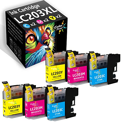 ColorPrint Compatible LC203 Ink Cartridge Replacement for Brother LC203XL LC-203 XL LC-203XL LC201 Used MFC J4320DW J4420DW J460DW J480DW J680DW J880DW MFC-J885DW J4620DW Printer (6-Pack,2C,2Y,2Y)