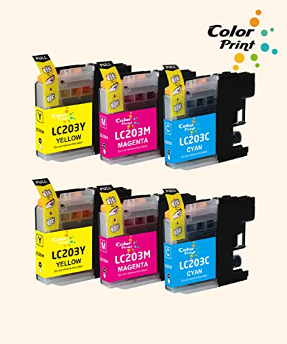 ColorPrint Compatible LC203 Ink Cartridge Replacement for Brother LC203XL LC-203 XL LC-203XL LC201 Used MFC J4320DW J4420DW J460DW J480DW J680DW J880DW MFC-J885DW J4620DW Printer (6-Pack,2C,2Y,2Y)