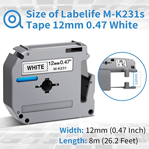 Labelife Compatible Label Tape Replacement for Brother M Tape 12mm 0.47 M Series Label Tape M231 MK231 MK431 MK531 MK631 MK731 Work for Brother P Touch PT-90 PT-M95 PT-45M PT-65 Label Maker, 5 Color