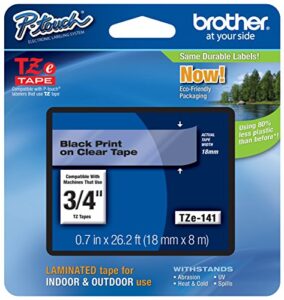genuine brother 3/4″ (18mm) black on clear tze p-touch tape for brother pt-1900, pt1900 label maker