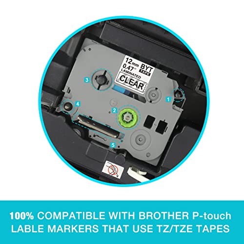 Compatible for Brother Label Maker Tape Clear TZe-131 TZ-131 TZ Tape 12mm 0.47 Laminated Clear Tape Black on Clear with P Touch Label Maker PT-H100 PT-H110 PT-D200 PT-D400 PT-D600,4-Pack