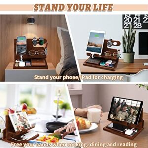 Gifts for Men Wood Phone Docking Station for Men Nightstand Organizer Gifts for Dad Charging Station Cell Phone Stand Desk Organizer Gifts for Husband Boyfriend Brother Son