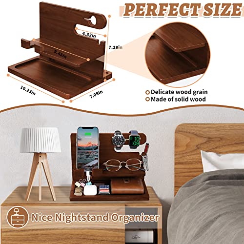 Gifts for Men Wood Phone Docking Station for Men Nightstand Organizer Gifts for Dad Charging Station Cell Phone Stand Desk Organizer Gifts for Husband Boyfriend Brother Son