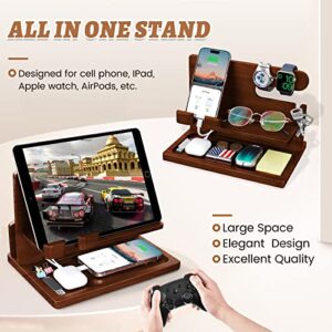 Gifts for Men Wood Phone Docking Station for Men Nightstand Organizer Gifts for Dad Charging Station Cell Phone Stand Desk Organizer Gifts for Husband Boyfriend Brother Son