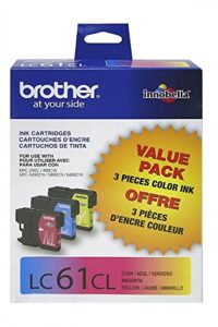 brother lc61cl 3-pack ink cartridge, 500 page-yield, cyan magenta yellow