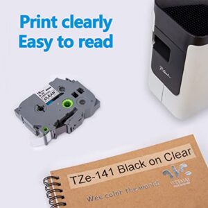 Weemay 5 Pack TZe141 Label Replacement for Brother Tze Tape 18mm 0.7" Laminated Clear TZe TZe-141 TZ141 TZ-141 3/4 Inch Black on Clear labelling for P-touch PT-D400AD PT-D610BT PT-D600 PT-D410 Printer