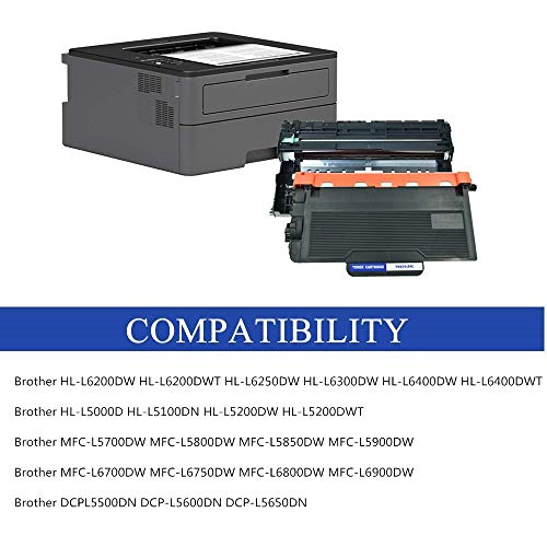 SuperInk 5 Pack High Yield Black Toner Cartridge & Drum Unit Combo Replacement Compatible for Brother TN850 TN-850 DR820 DR-820 DCP-L5500DN DCP-L5600DN DCP-L5650DN Printer (3 Toner + 2 Drum)