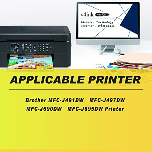 v4ink LC3013 LC3011 Compatible Replacement for Brother LC3013 LC3011 3011 3013 Ink for Brother MFC-J690DW MFC-J497DW MFC-J491DW MFC-J895DW Printer(Black, 4 Pack)
