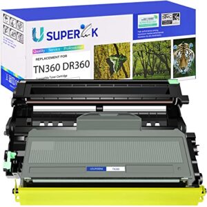 superink 2 pack compatible for brother dr360 drum unit tn360 toner cartridge (1 drum,1 toner ) use in dcp-7030 dcp-7040 hl-2140 hl-2150n hl-2170w mfc-7340 mfc-7840w mfc-7440n mfc-7345n printer
