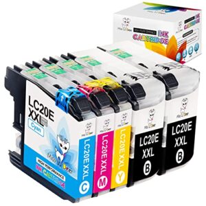 miss deer lc20e super high yield compatible ink cartridge replacement for brother lc20e lc-20e xxl, use with brother mfc-j985dw j5920dw j775dw j985dwxl printer (2bk, c, m, y) 5-pack