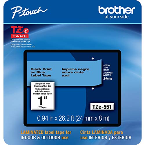 Brother Genuine P-touch, TZe-551CS, 0.94” x 26.2’, Black on Blue Laminated Label Tape