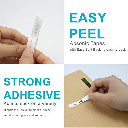 4 Pack Absonic Compatible Label Tape Replacement for Brother Tze Tape 9mm TZe-221 0.35 Laminated White Tape Tz-221 for Ptouch PT-H100 PT-H110 PT-D600 PT-D400 PT-D210 PT-1290 Label Maker, 9mm x 8m