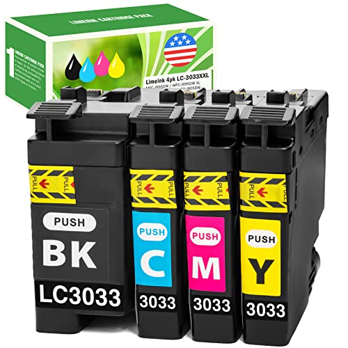 Limeink Compatible Ink Cartridges Replacement for LC3033XXL XL LC3033 BK/C/M/Y Ink Cartridges for Brother LC3033 Ink Cartridges for Brother Ink Cartridges LC3033 LC3033BK MFC-J995DW 4 Pk