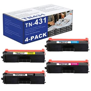 lvelimit tn431bk/c/m/y: tn-431 toner cartridges 4 pack compatible replacement for brother tn-431 standard yield toner cartridge works for mfc-l8900cdw mfc-l8610cdw hl-l8360cdw hl-l8260cdw printer