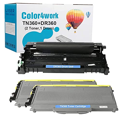 Color4work TN360 Toner Cartridge DR-360 Brother Drum Kit (1 Drum,2 Toner,3 Pack) High Yield Replacement for Brother DCP-7030 7040 HL-2170W HL 2140 HL-2150N MFC-7340 7840W 7440N 7345N Series Printer