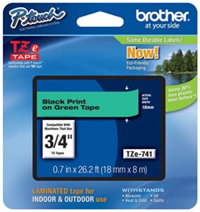 genuine brother 3/4″ (18mm) black on green tze p-touch tape for brother pt-p700, ptp700 label maker