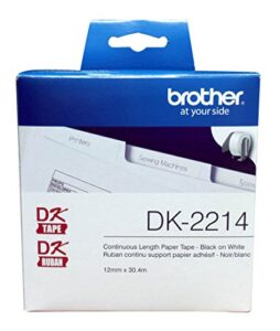 brother genuine dk-2214 continuous length black on white paper tape for brother ql label printers, 0.47″ x 100′ (12mm x 30.4m), 1 roll per box, dk2214