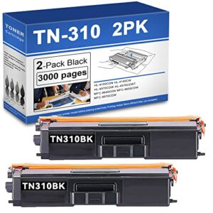 (2 pack) tn310 compatible tn-310bk black toner cartridge replacement for brother hl-4150cdn hl-4140cw hl-4570cdw hl-4570cdwt printer toner.