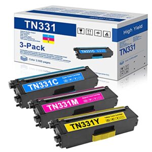 3-Pack(1C+1M+1Y) TN331C TN331M TN331Y Toner Cartridge Replacement for Brother TN 331 TN-331 HL-L8350CDW HL-L8250CDN HL-L8350CDWT MFC-L8850CDW MFC-L8600CDW Printer