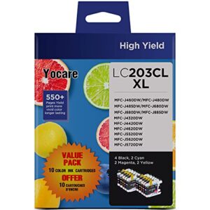 yocare lc203xl ink cartridges compatible with brother lc203 xl high yield cartridges to use with mfc-j480dw mfc-j880dw mfc-j4420dw mfc-j680dw mfc-j885dw (4 black, 2 cyan, 2 magenta, 2 yellow 10 pack)