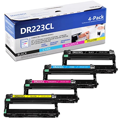 MANDBOY DR223CL Drum Unit Set: DR223 CL High Yield Imaging Drum Compatible Replacement for Brother DR-223CL MFC-L3770CDW HL-3210CW DCP-L3510CDW Printer Drum (4Pack,1BK/1C/1M/1Y)