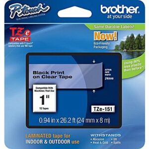 brother tze-151 24mm (1 ), length of 8m, black on clear label tape