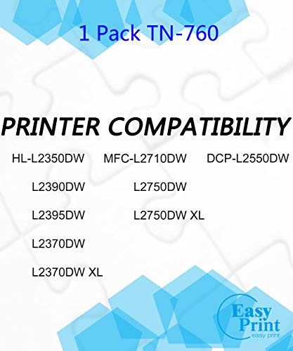 (1-Pack) Compatible TN760 TN-760 Toner Cartridge TN-760 Used for Brother HL-L2350DW HL-L2395DW DCP-L2550DW MFC-L2750DW Printer (Black), by EasyPrint