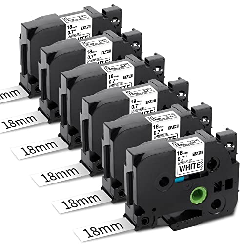 Fimax Compatible Brother P Touch TZe-241 TZe241 Label Tape 18mm 0.7 Laminated White TZ-241 Tape for Brother Ptouch PTD400 PTD600 PT2030 PT1880 PT1890 PTP700 Label Maker, Black on White, 6 Pack