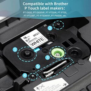 Fimax Compatible Brother P Touch TZe-241 TZe241 Label Tape 18mm 0.7 Laminated White TZ-241 Tape for Brother Ptouch PTD400 PTD600 PT2030 PT1880 PT1890 PTP700 Label Maker, Black on White, 6 Pack