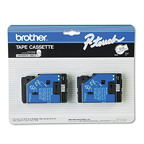 2/Pack 1/2" (12mm) Black on White TC Tape for Brother PT-12, PT12 Label Maker