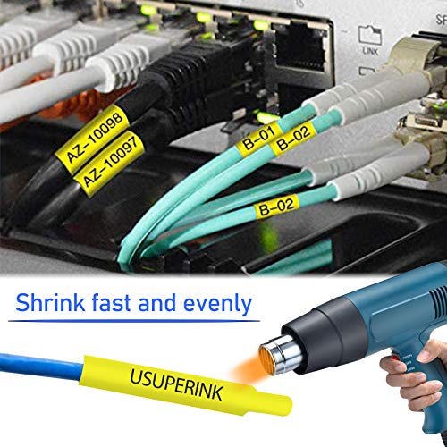 USUPERINK Compatible for Brother P-Touch 3PK HSe-611 HSe611 HS-611 HS611 Black on Yellow and 2PK Hse-211 Hse211 Black on White 5.8mm 0.23'' Heat Shrink Tubing Label Tape for Wire Cable