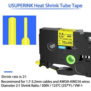 USUPERINK Compatible for Brother P-Touch 3PK HSe-611 HSe611 HS-611 HS611 Black on Yellow and 2PK Hse-211 Hse211 Black on White 5.8mm 0.23'' Heat Shrink Tubing Label Tape for Wire Cable
