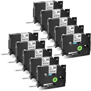 greencycle 10 pack compatible for brother p-touch tze-231 aze 231 tz231 tz-231 1/2″ 12mm 0.47 inch laminated black on white tz tze label tapes used in ptouch pth110 pt-d200 ptd600 d400 label makers