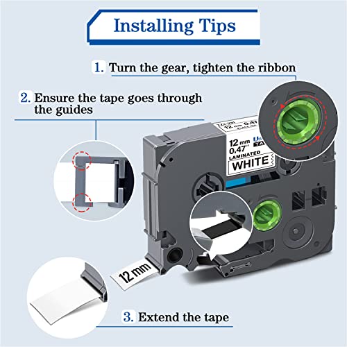 Unismar Tze 12mm 0.47 Laminated White Compatible for Brother TZe-231 TZ231 1/2'' Label Tape for Ptouch PT-D220 Ptd210 Pth110 Pth100 Ptd600 Ptd400 Ptd200, Black on White, 1/2'' x 26.2', 5 Pack