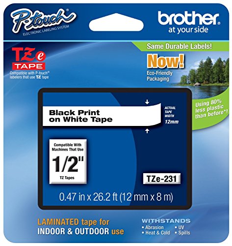 4 Pack Brother P-touch ~1/2" (0.47") Black on White Standard Laminated Tape - 26.2 ft. (8m)